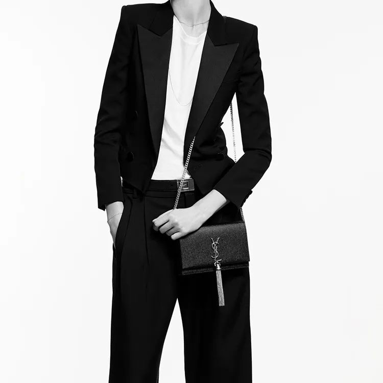 SAINT LAURENT Smooth Leather Fringe Bag, Shoulder Bag, Crossbody Bag Regular Women's Black-5