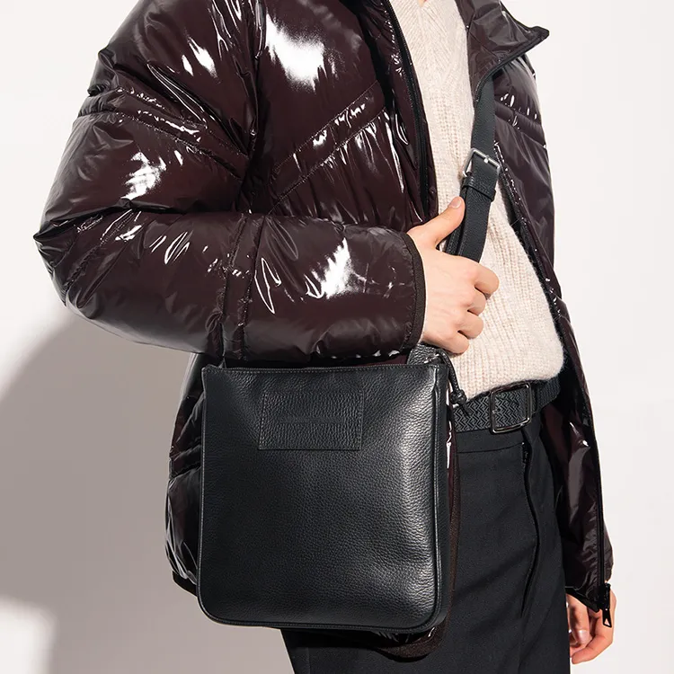 EMPORIO ARMANI Cow Leather Messenger Bag, Shoulder Bag, Crossbody Bag Men's Black-4