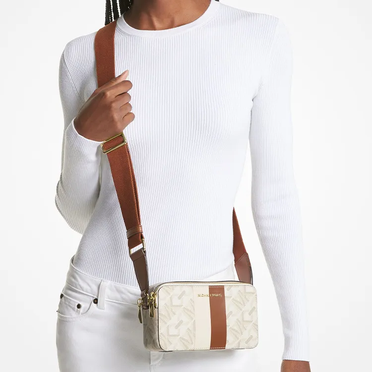 MICHAEL KORS Jet Set Leather Camera Bag, Shoulder Bag, Crossbody Bag Trumpets Women's Vanilla White-4
