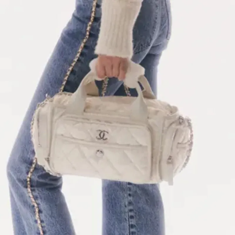 CHANEL Nylon Bowling Bag, Handbag, Shoulder Bag, Crossbody Bag Tubas Women's White-6