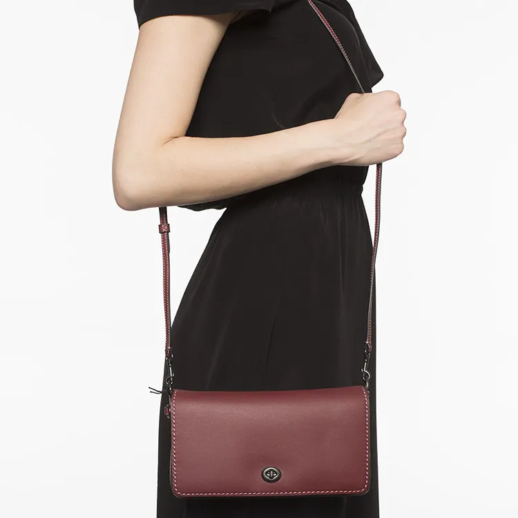 COACH Dinky Chromium Tanned Leather, Smooth Finish Leather Shoulder Bag, Crossbody Bag Women's Maroon-4