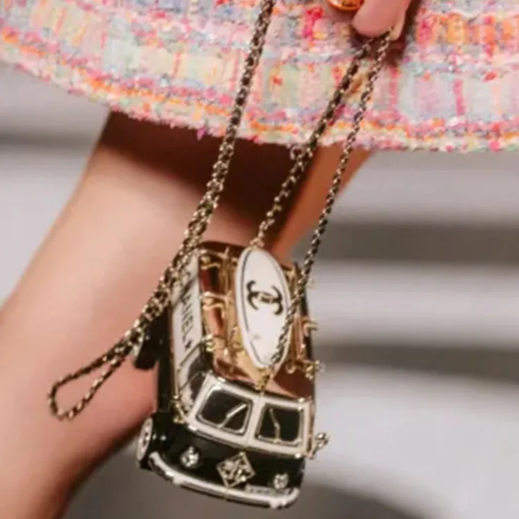CHANEL Resin Glass Enamel Rhinestone Evening Bag Shoulder Bag Regular Women's Black & White & Gold-5