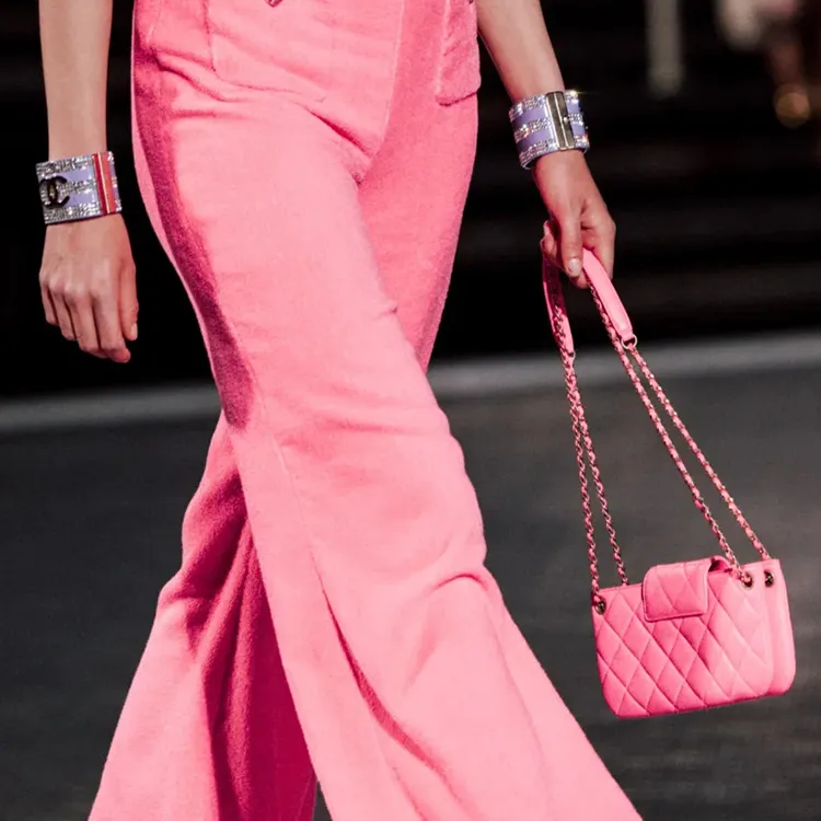CHANEL Sheepskin Baguette Bag, Shoulder Bag, Crossbody Bag Women's Peach Pink-5