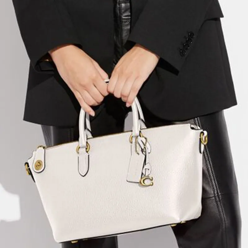 COACH Cara Pebbled Leather Briefcase, Shoulder Bag, Crossbody Bag Tubas Women's Chalk White-3