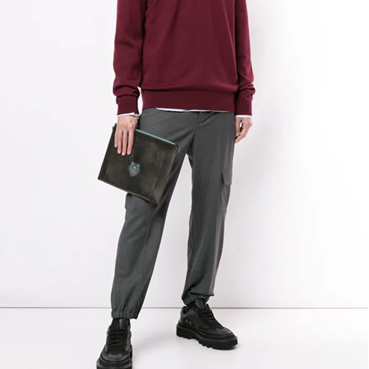 KENZO Leather Briefcase Clutch Men's Black-4