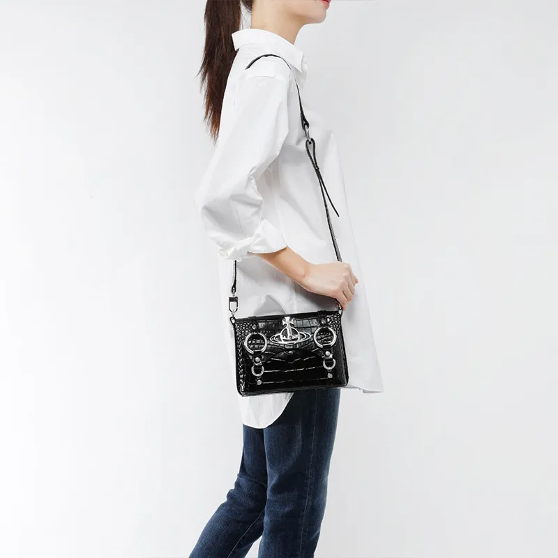 Vivienne Westwood Calfskin Messenger Bag Shoulder Bag Crossbody Bag Women's Black-4