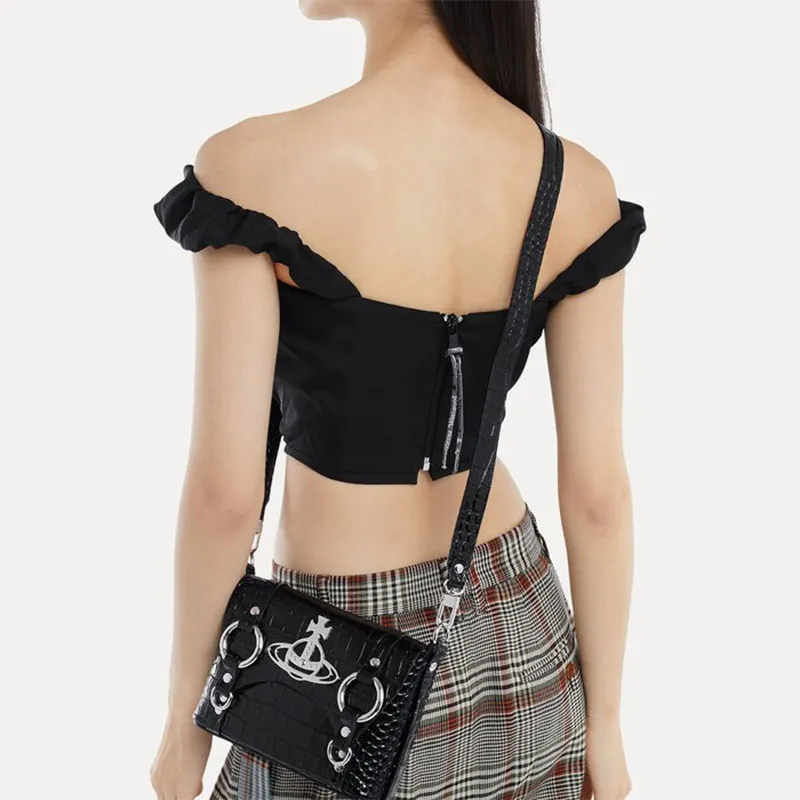 Vivienne Westwood Calfskin Messenger Bag Shoulder Bag Crossbody Bag Women's Black-5