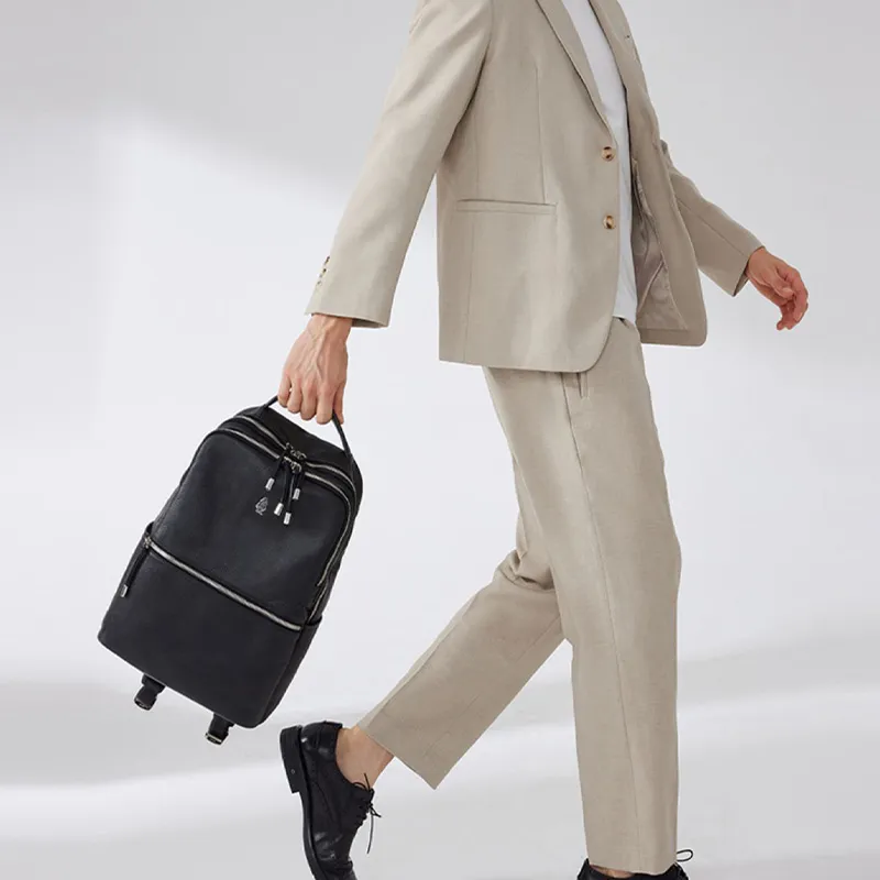 Hush Puppies Top Grain Cow Leather Backpack Large Size Men's Black-3