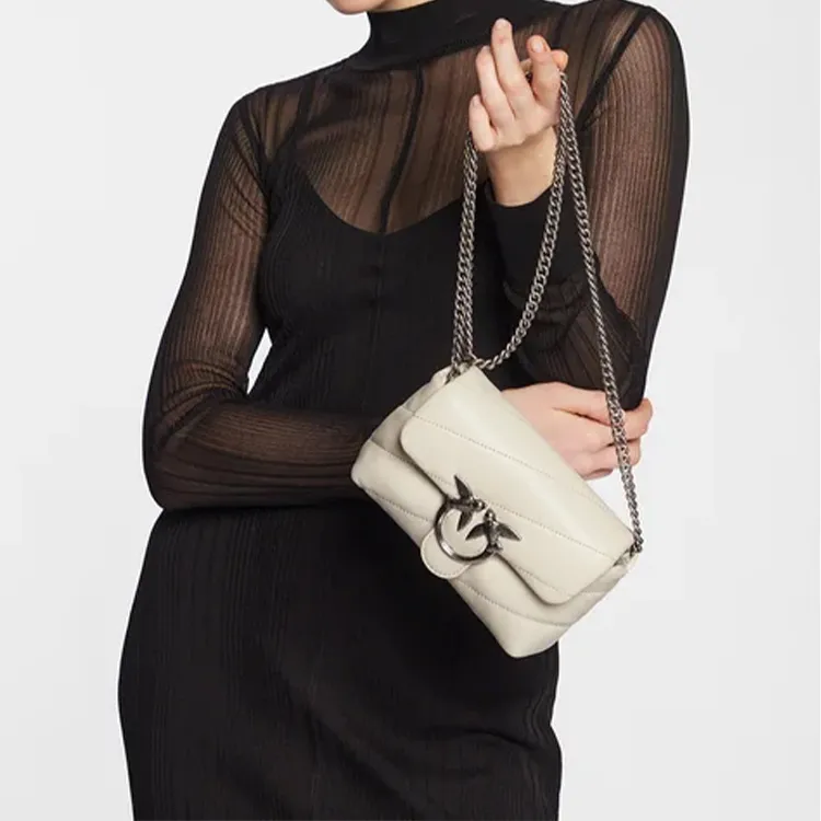 PINKO Leather Crossbody Bag, Shoulder Bag Women's White-4