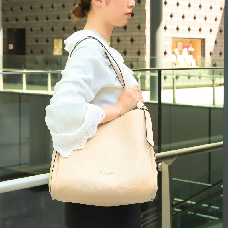Kate Spade Knott Solid Color Pebble Texture Cow Leather Handbag, Shoulder Bag Large Size Women's Milk White-4