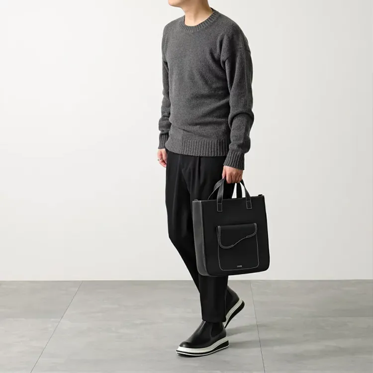 DIOR Saddle Grained Calfskin Horseback Tote Bag Shopping Bag Shoulder Bag Crossbody Bag Handbag Men's Black-5