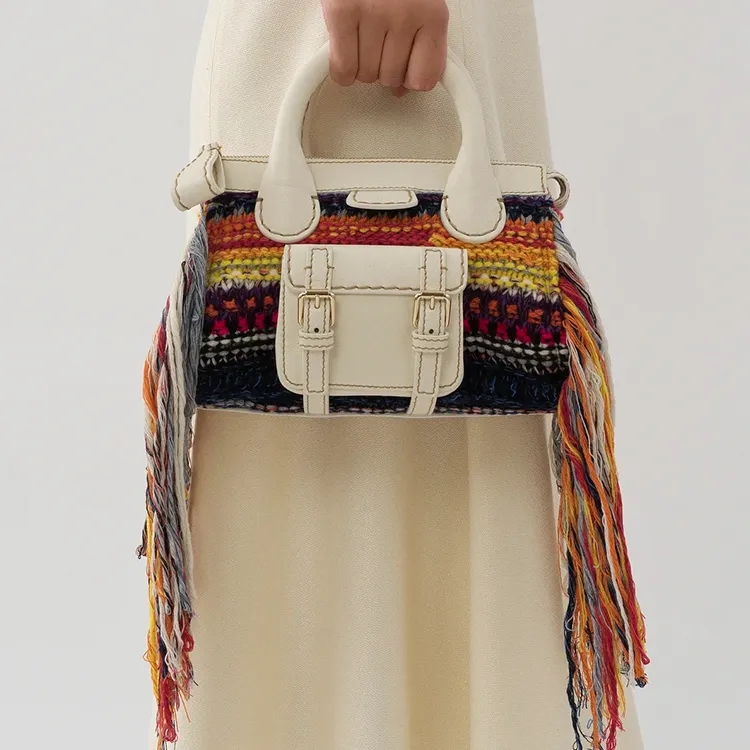 Chloe Edith Knitted Fabric Cashmere With Buffalo Leather Shoulder Bag, Crossbody Bag, Handbag Mini Women's Multicolor-4
