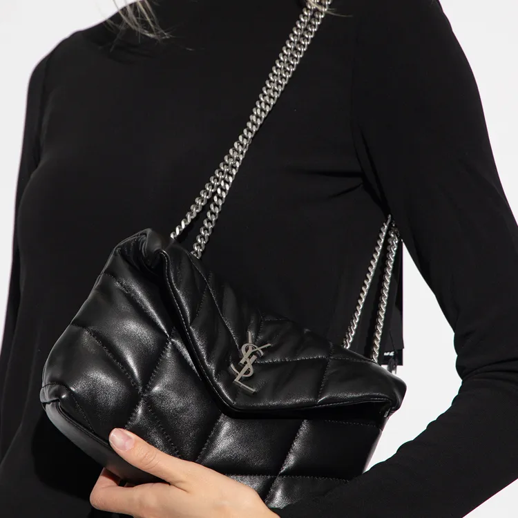 SAINT LAURENT PUFFER Leather Portable Crossbody Bag Shoulder Bag Women's Black-5