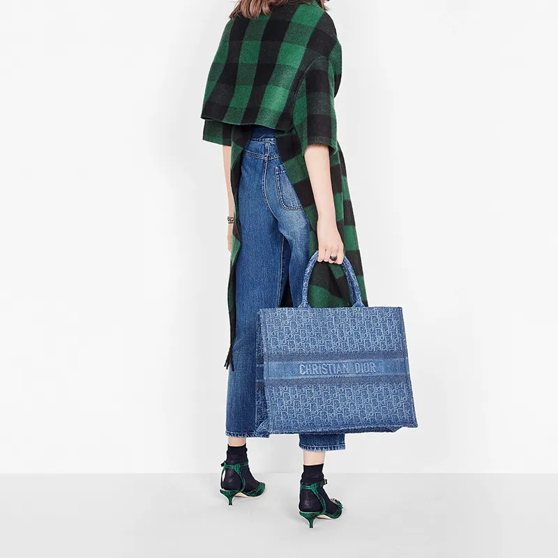 DIOR BookTote Nylon Fabric Tote Bag Shopping Bag Handbag Large Size Women's Blue-4