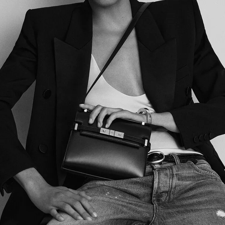 SAINT LAURENT SL MANHATTAN Cow Leather Shoulder Bag, Crossbody Bag Mini Women's Vintage White-7