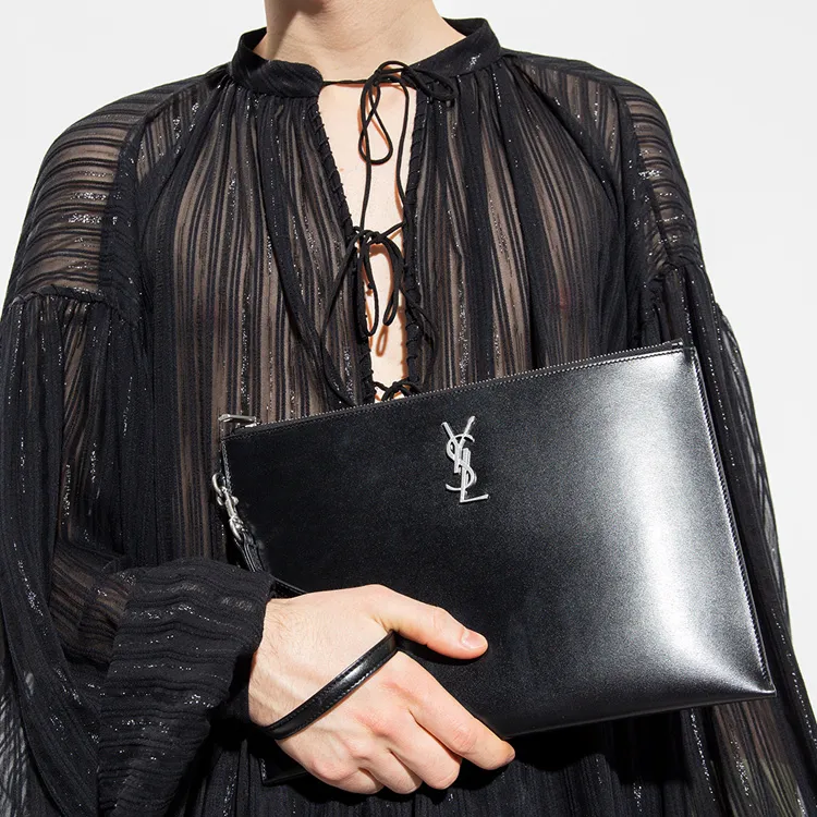 SAINT LAURENT Cow Leather Clutch Men's Black-9