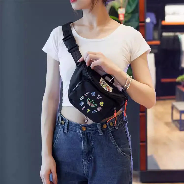 Adidas Originals Polyester One Shoulder Sling Bag Fanny Pack Unisex Black-1