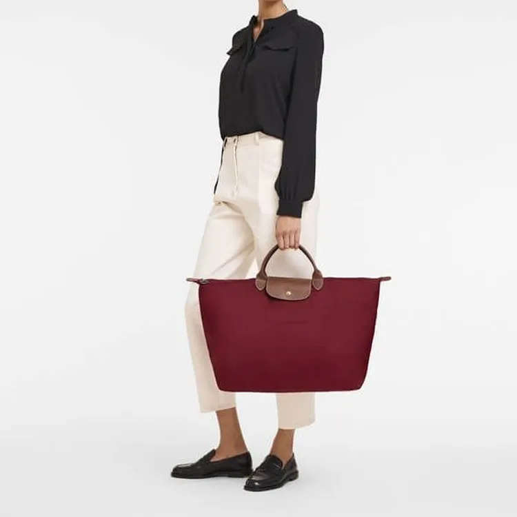 LONGCHAMP Le Pliage Cow Leather Trim Portable One Shoulder Travel Bag Large Size Women's Red-4