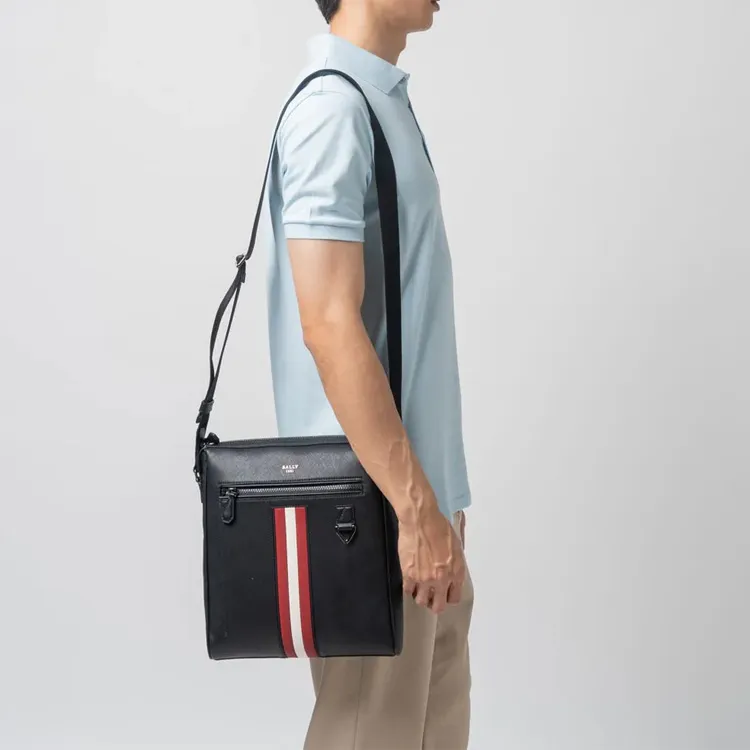 BALLY Leather Messenger Bag, Shoulder Bag, Crossbody Bag Regular Men's Black-5