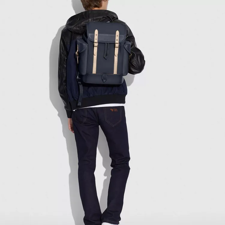 COACH Hitch Canvas With Leather Travel Bag Backpack Large Size Men's Blue-3