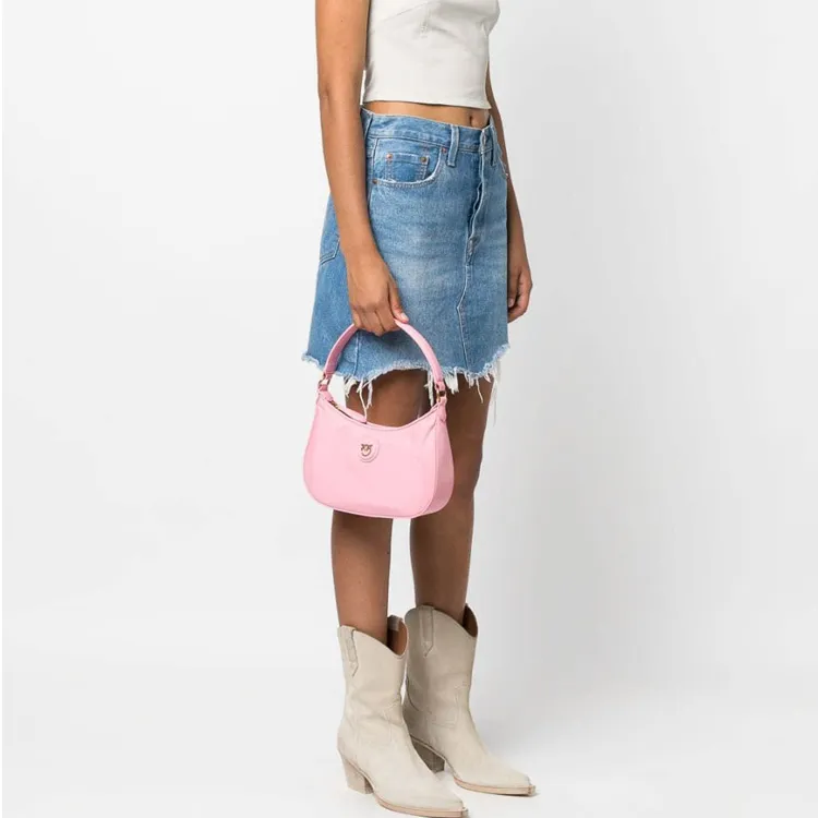 PINKO Half Moon Series Polyamide Crescent Bag Portable Crossbody Bag Shoulder Bag Women's Pink-4