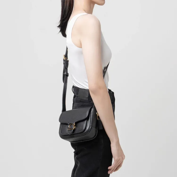 COACH Tabby Pebbled Leather With Refined Calfskin Shoulder Bag Crossbody Bag Small Size Women's Black-4