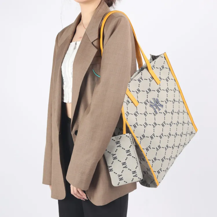 MLB Monogram Collection Polyester Tote Bag Shopping Bag Combo Bag Shoulder Bag Handbag Regular Unisex Yellow Brown-2