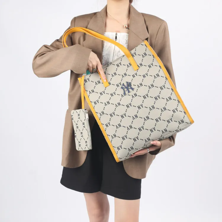 MLB Monogram Collection Polyester Tote Bag Shopping Bag Combo Bag Shoulder Bag Handbag Regular Unisex Yellow Brown-4