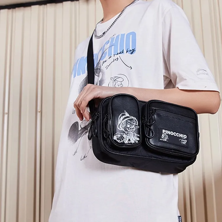 LiNing Synthetic Leather, Polyamide Crossbody Bag Unisex Black-4