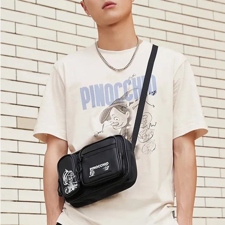 LiNing Synthetic Leather, Polyamide Crossbody Bag Unisex Black-3