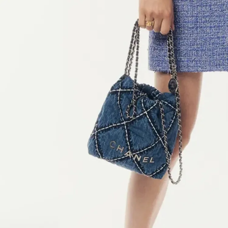 CHANEL Denim & Metal Bucket Bag, Shoulder Bag, Crossbody Bag Mini Women's Blue-7