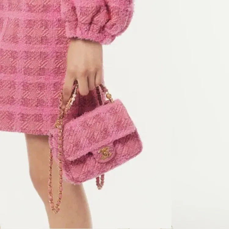 CHANEL Cotton Twill Velvet With Artificial Pearl Mouth Cover Bag Crossbody Bag Mini Women's Pink & Dark Pink-6