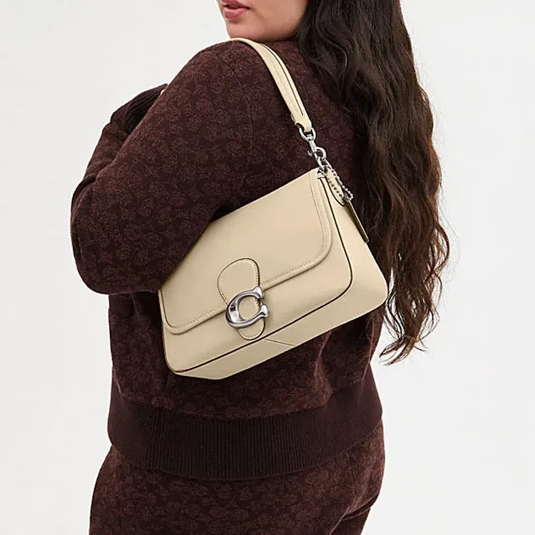 COACH Soft Tabby Cow Leather Handbag, Shoulder Bag Medium Size Women's Ivory-4