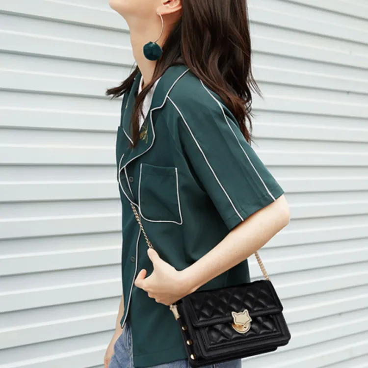 FOXER Cow Leather Small Square Bag Shoulder Bag Trumpets Women's Black-5