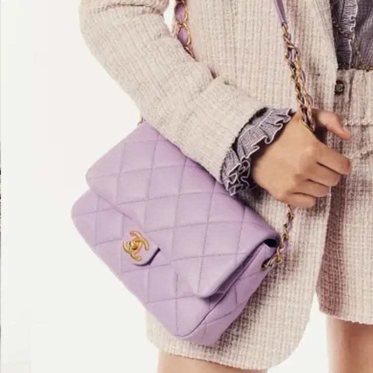 CHANEL Lambskin Crossbody Bag, Shoulder Bag Regular Women's Purple Lilac-6