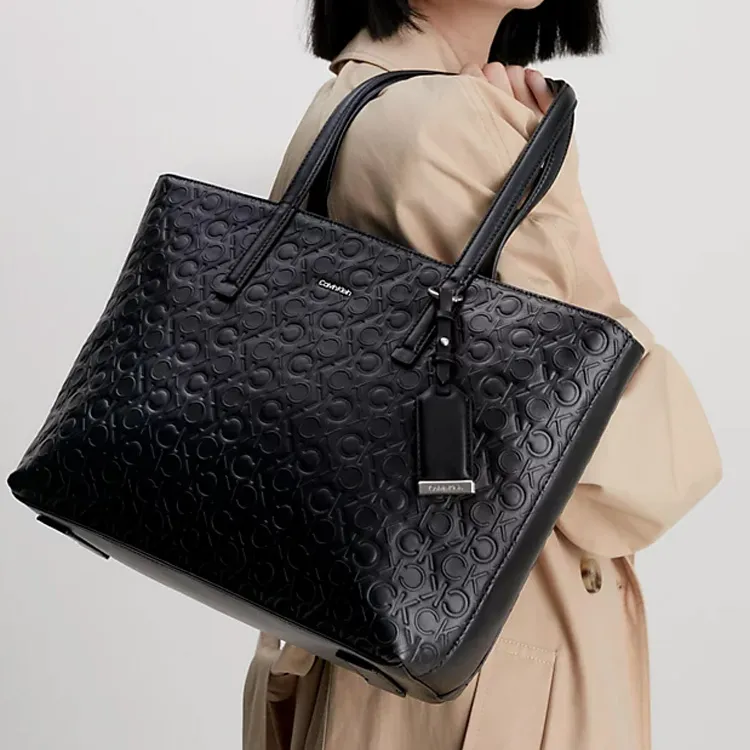 CK/Calvin Klein Artificial Leather Tote Bag Shopping Bag Handbag Women's Black-4