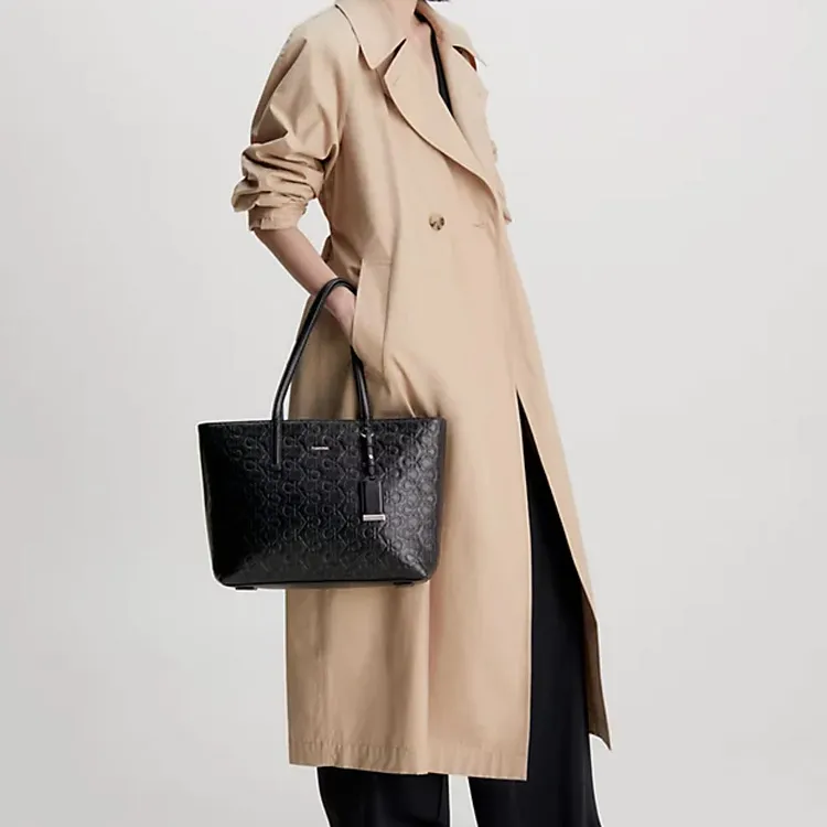 CK/Calvin Klein Artificial Leather Tote Bag Shopping Bag Handbag Women's Black-3