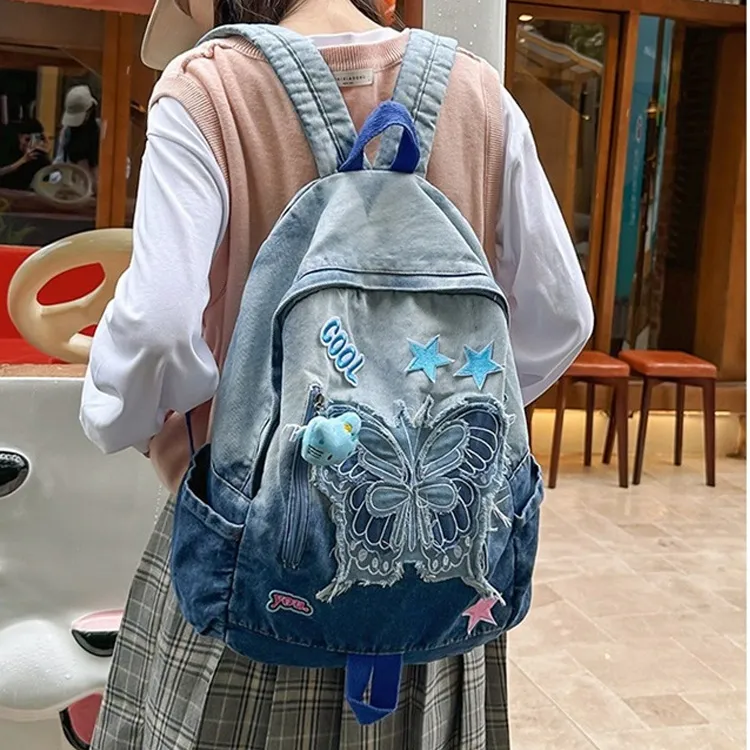 Dusen Kangaroo Denim Backpack Regular Unisex Blue-3