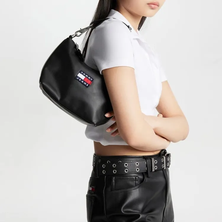 Tommy Hilfiger Leather Artificial Leather Dumpling Bag Hobo Bag Handbag Shoulder Bag Medium Size Women's Black-3