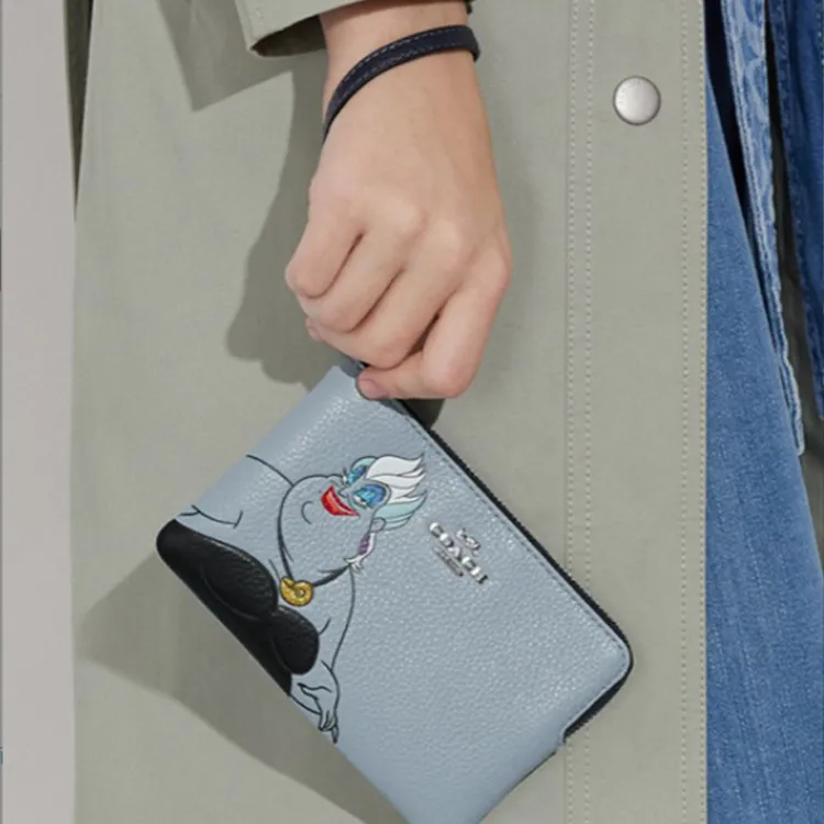 COACH Disney Collaboration Corner Zip Cow Leather Wallet Women's Aqua Blue-2
