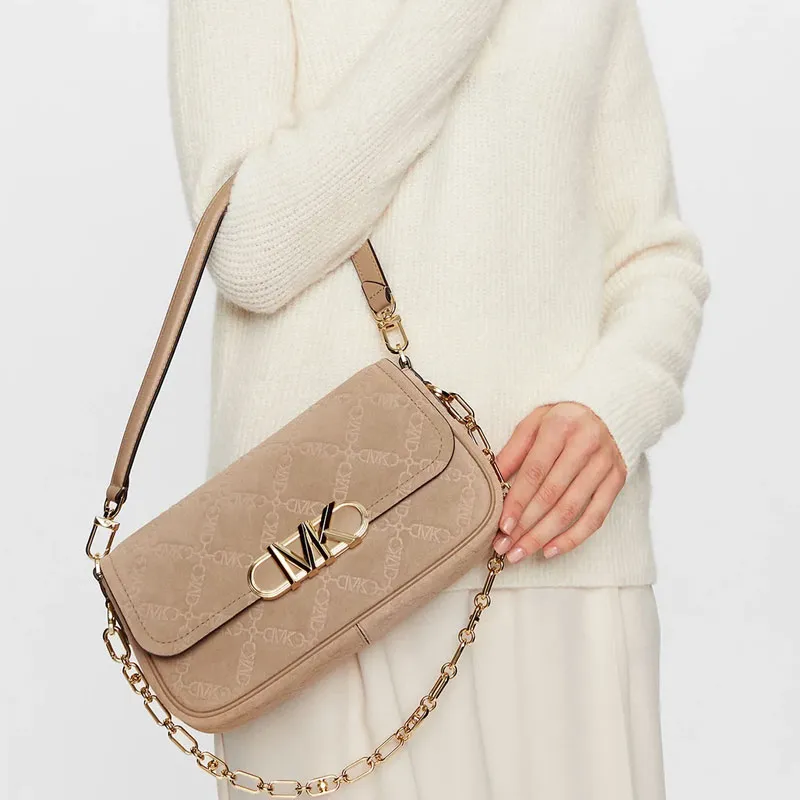MICHAEL KORS PARKER Suede With Leather Handbag, Shoulder Bag Medium Size Women's Camel-3