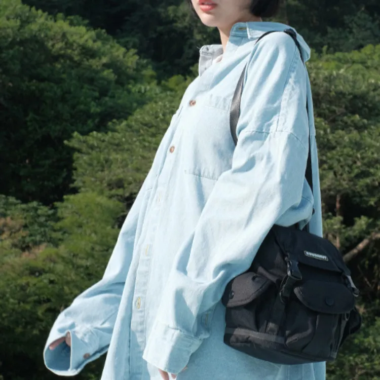 Doughnut Nylon Fabric One Shoulder Crossbody Backpack Unisex Black-4
