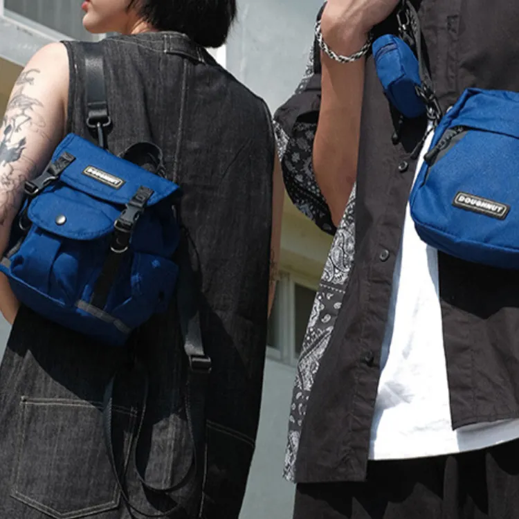 Doughnut Nylon Fabric One Shoulder Crossbody Backpack Unisex Black-5
