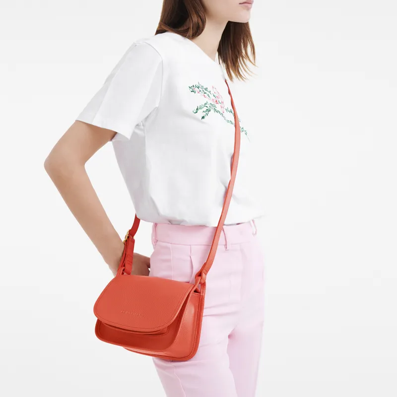 LONGCHAMP Le Foulonné Cow Leather Shoulder Bag Crossbody Bag Small Size Women's Orange-4