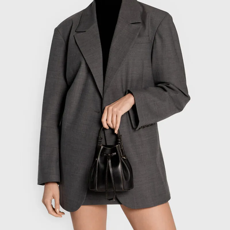 Furla Miastella Calfskin Bucket Bag, Handbag, Shoulder Bag, Crossbody Bag Mini Women's Black-3