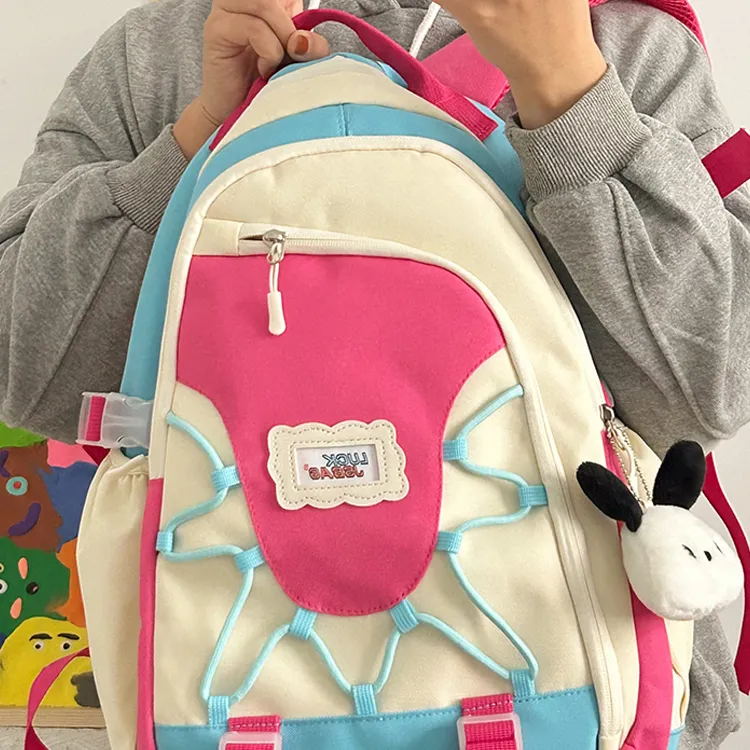 Rainbow Girl Nylon Backpack Regular Women's Red With Charm/White With Charm/Pink With Charm/Blue With Charm-11