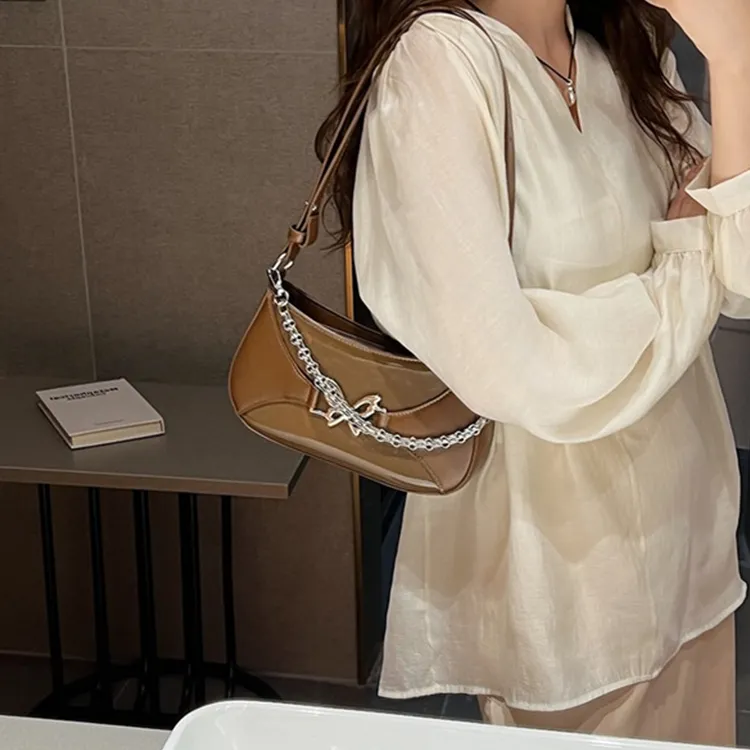 Dusen Kangaroo PU Versatile Chain Shoulder Bag Regular Unisex White/Silver/Black/Brown-16