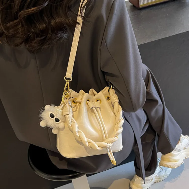 NOMK PU Bucket Bag, Underarm Bag, Shoulder Bag, Handbag Regular Women's Black/Ecru-13