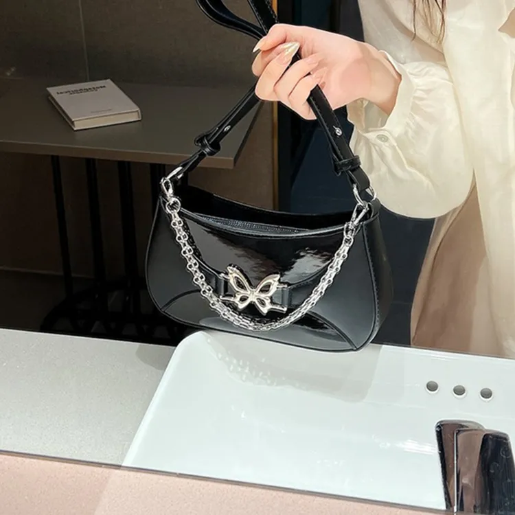 Dusen Kangaroo PU Versatile Chain Shoulder Bag Regular Unisex White/Silver/Black/Brown-11