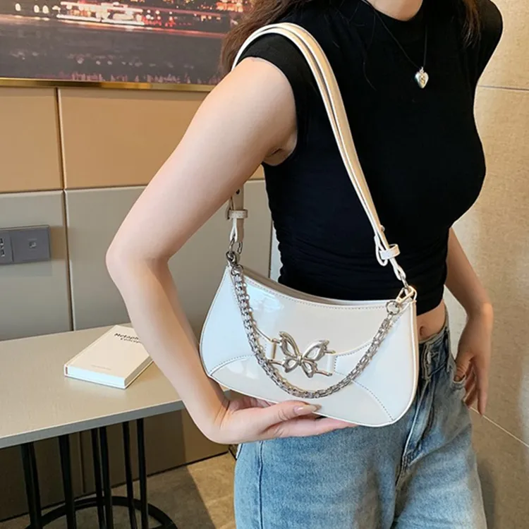 Dusen Kangaroo PU Versatile Chain Shoulder Bag Regular Unisex White/Silver/Black/Brown-1